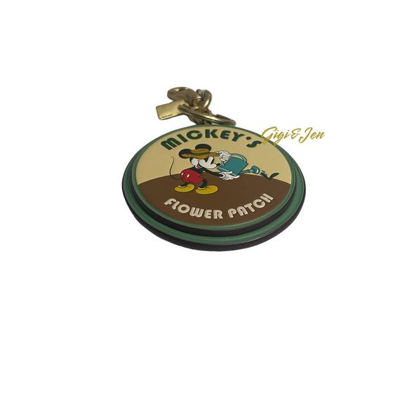 Coach X Disney Mickey’s Flower Patch Bag Charm Keychain Brass Soft Green - Picture 3 of 5